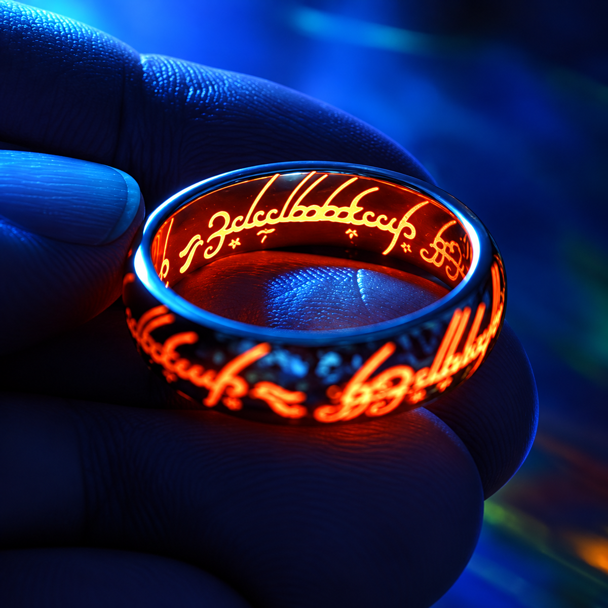 The One Ring with photoluminescent Elvish inscription