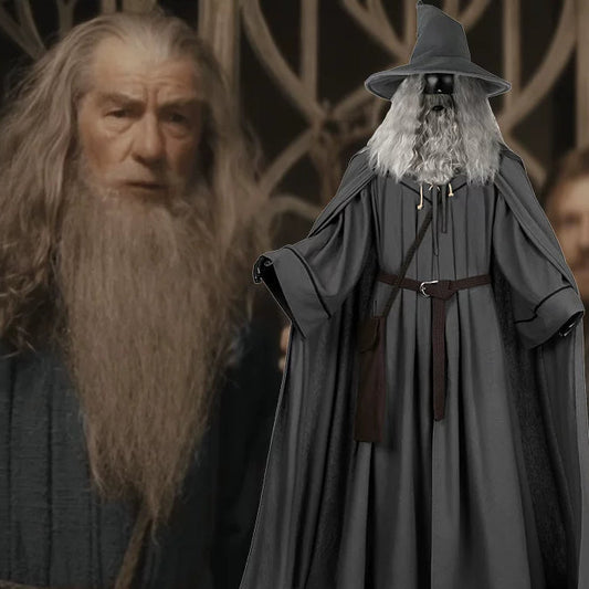 Gandalf the Grey complete costume set with robe, long hair and beard