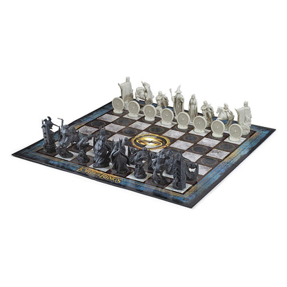 Angled view of the complete chessboard and opposing armies
