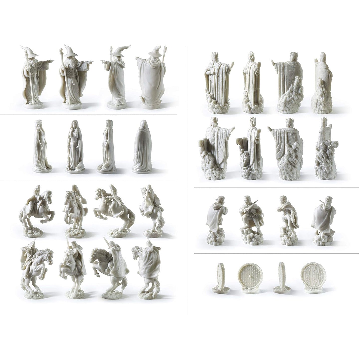 Full set of ivory-finish sculpted chess pieces