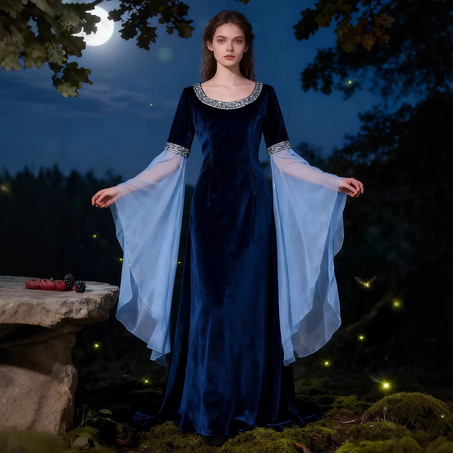 Arwen elven court dress costume with Evenstar necklace - view 2