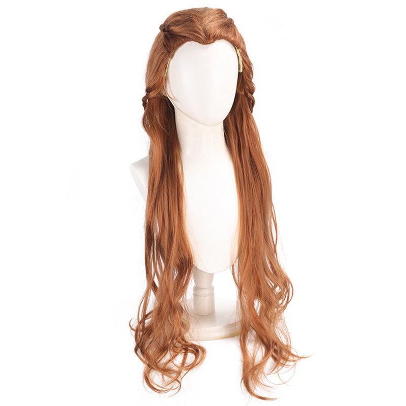 Auburn Tauriel wig with braids and long wavy lengths, front view