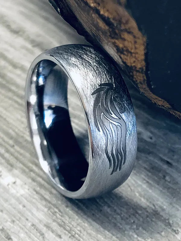 Rohan Ring Lord of the Rings silver tungsten horse emblem photo 2
