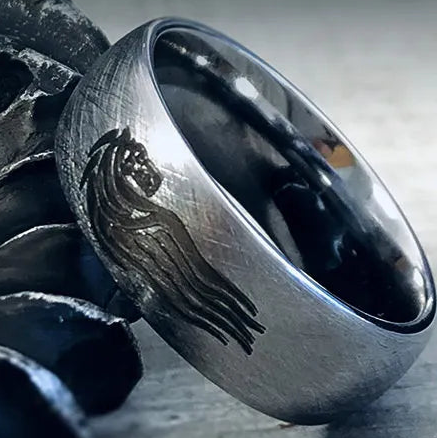 Rohan Ring Lord of the Rings silver tungsten horse emblem photo 4