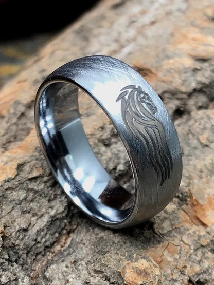 Rohan Ring Lord of the Rings silver tungsten horse emblem photo 5