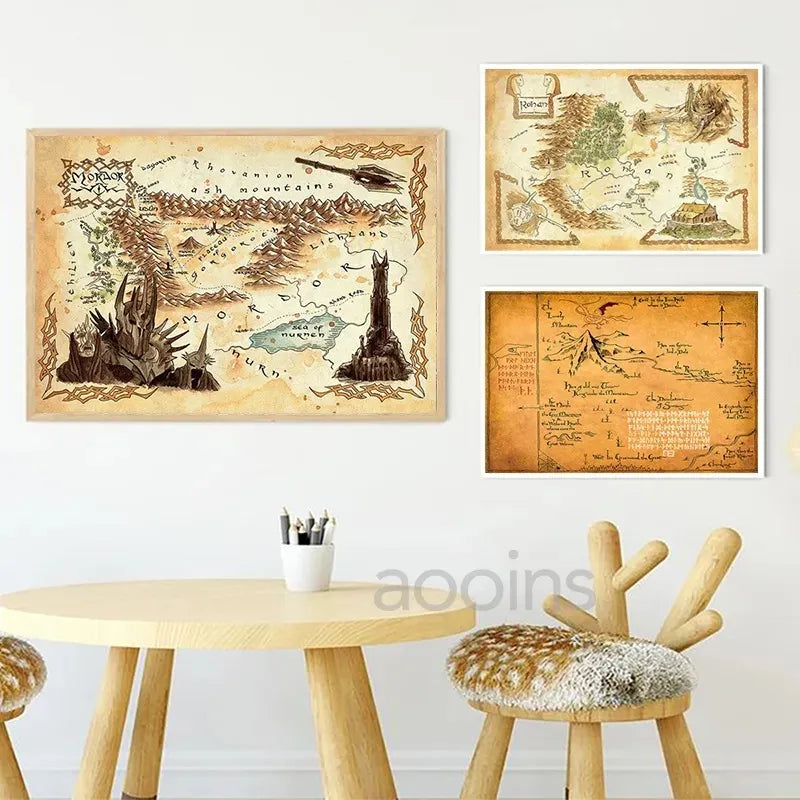 Realms of Middle-earth canvas print collection - display example; frame not included