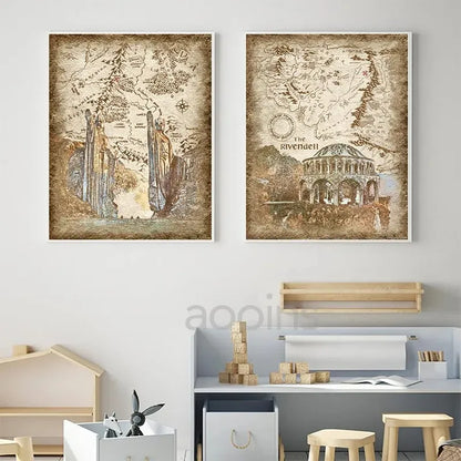 Realms of Middle-earth canvas print collection - display example; frame not included
