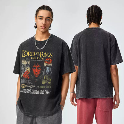 Short-Sleeve T-Shirt Men Washed Distressed Loose Pure Cotton Clothing