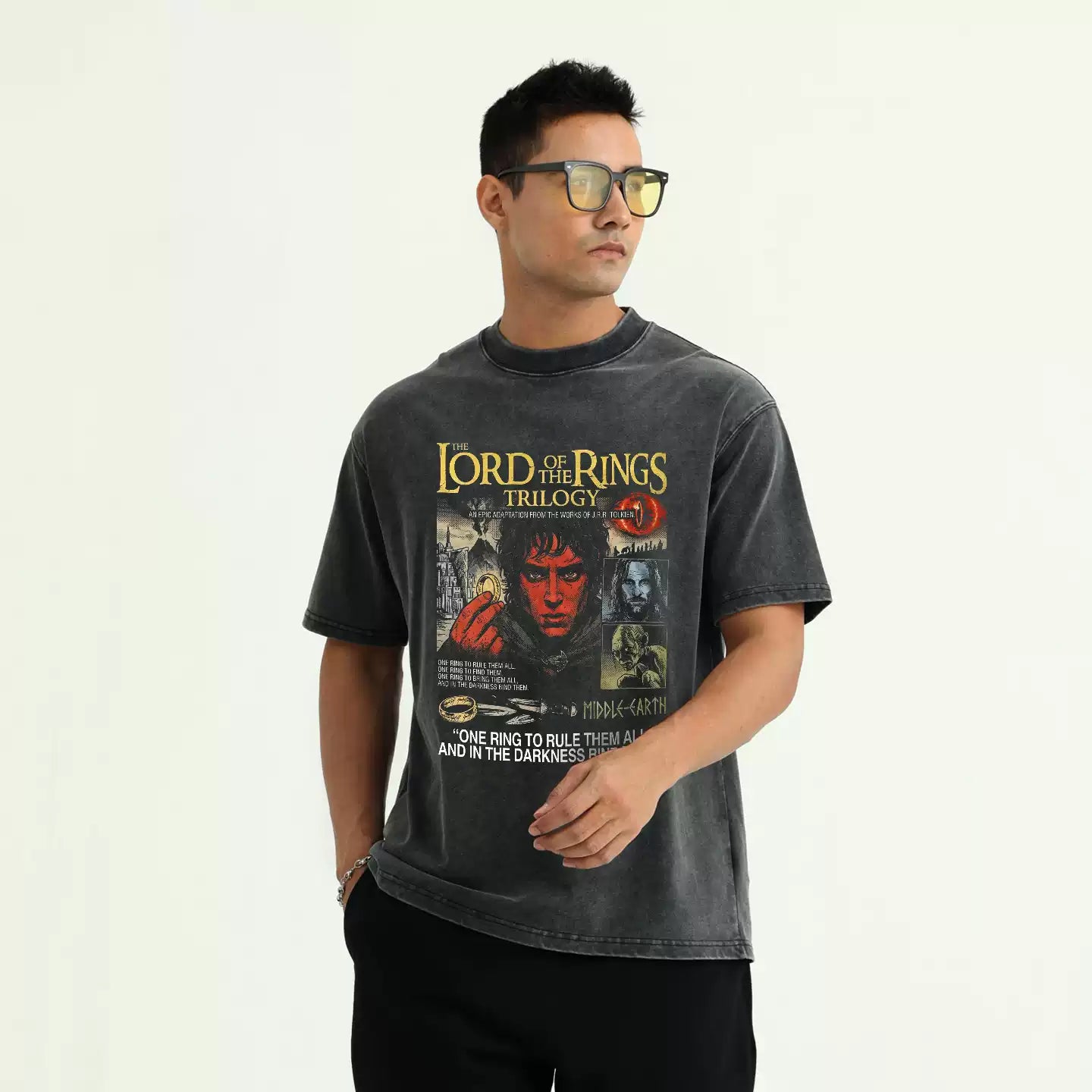Short-Sleeve T-Shirt Men Washed Distressed Loose Pure Cotton Clothing