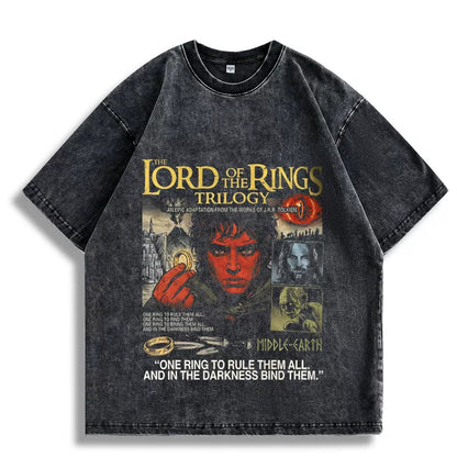 Short-Sleeve T-Shirt Men Washed Distressed Loose Pure Cotton Clothing